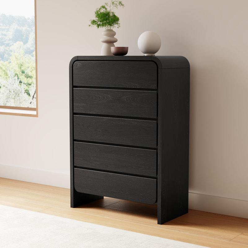 Nori 38" W 5-Drawer Vertical Solid Wood Dresser , Black