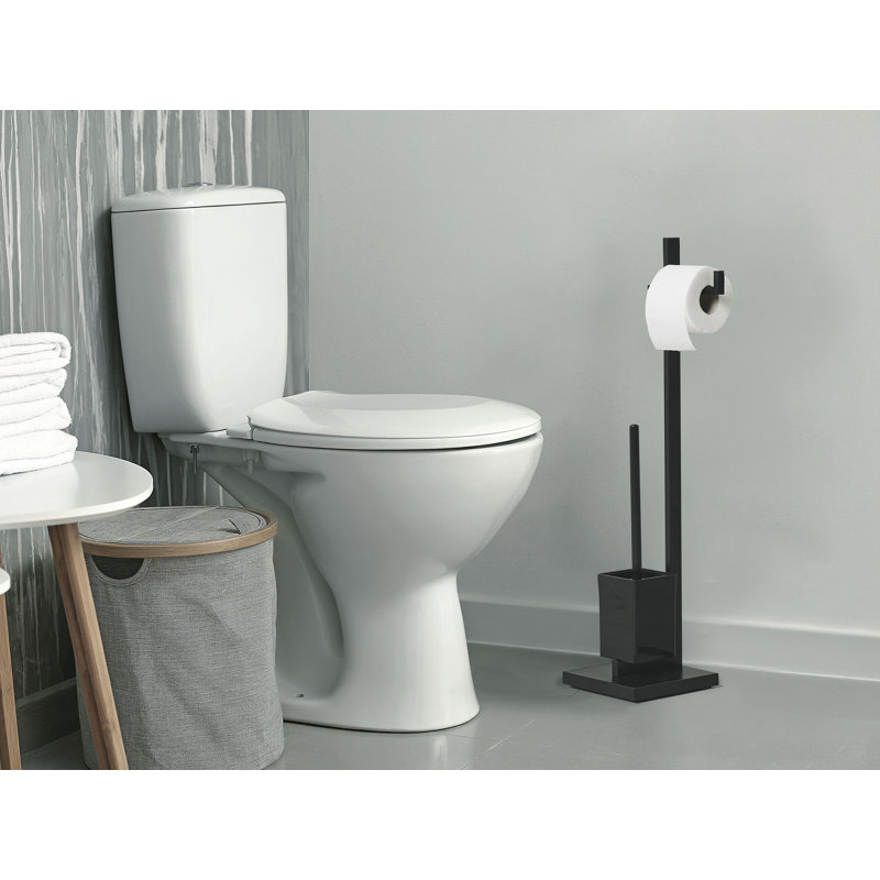 Alfie Free-Standing Toilet Roll & Brush Holder, Black