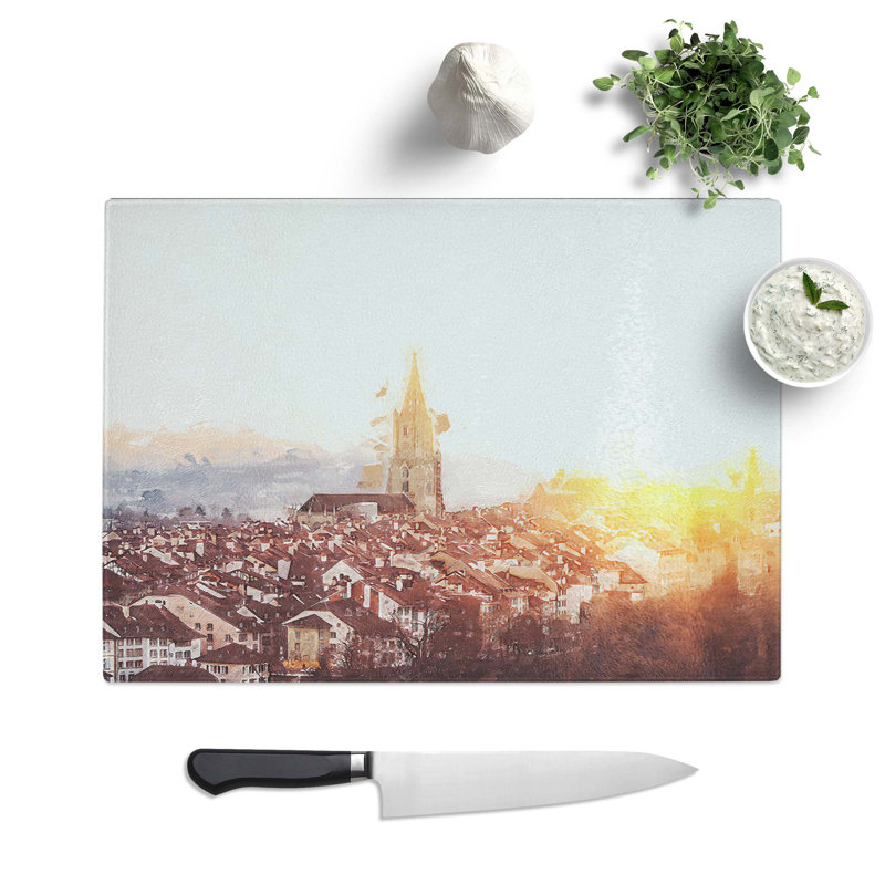 Tempered Glass Sunset in Bern Switzerland Chopping Board, 28.5 cm W x 20 cm L
