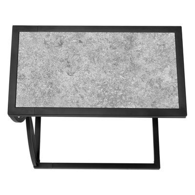 Accent Table, C-Shaped, End, Side, Snack, Grey Laminate, Black Metal, Contemporary, Modern