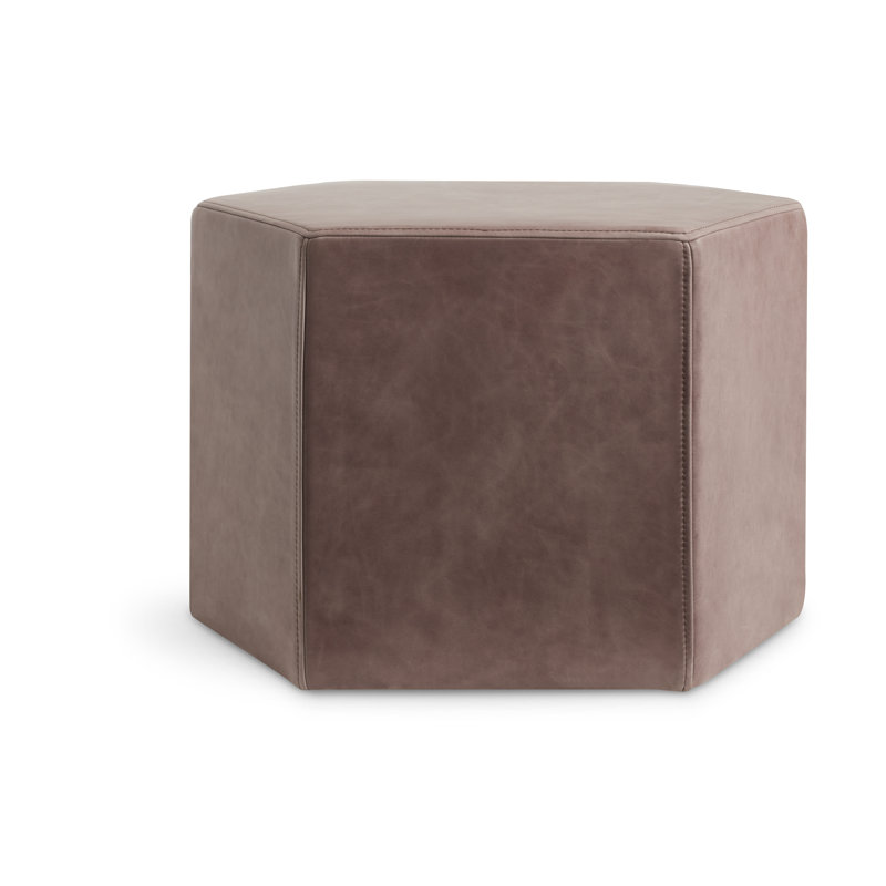 Hecks Hexagon Ottoman, Oyster Genuine Leather