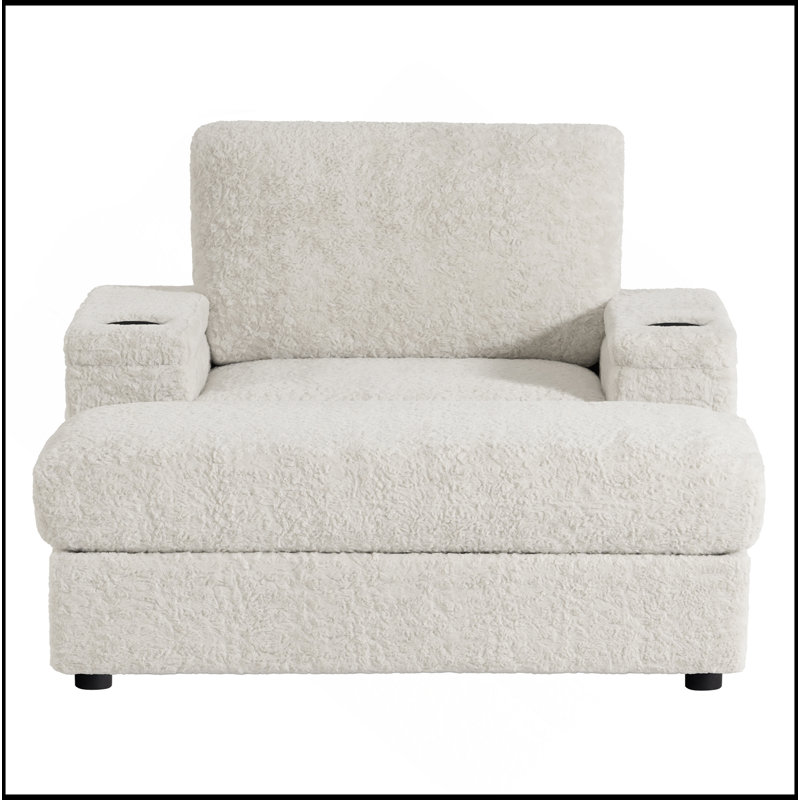 Canapé-lit surdimensionné de 42 po pour l'intérieur, en fausse fourrure de lapin avec repose-pieds et accoudoirs de rangement, porte-gobelets, fauteuil-lit rembourré, canapé-lit avec siège profond pour le salon, la chambre à coucher,