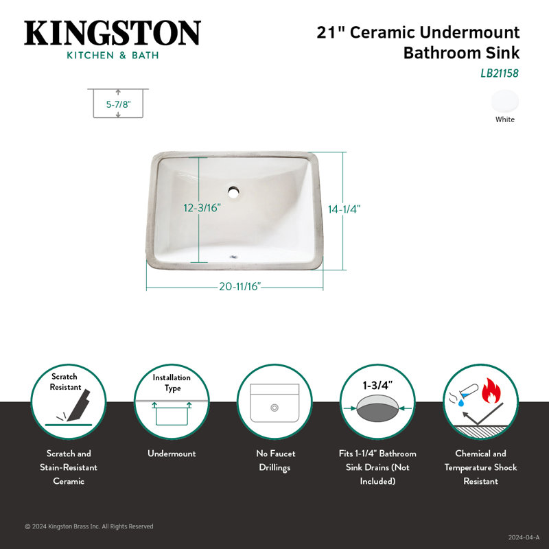 Kingston Brass Piazza 21-Inch Ceramic Undermount Bathroom Sink