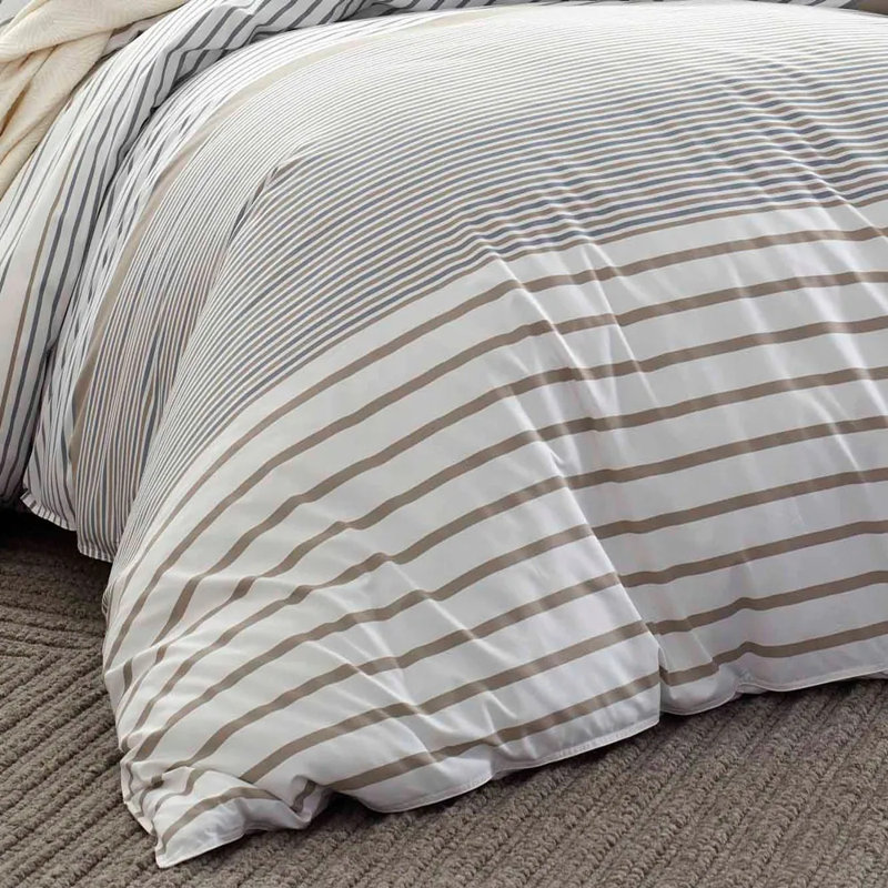 Eddie Bauer Cooper Stripe Cotton Duvet Cover Set, Full/Queen Duvet Cover + 2 Shams, Beige/Blue