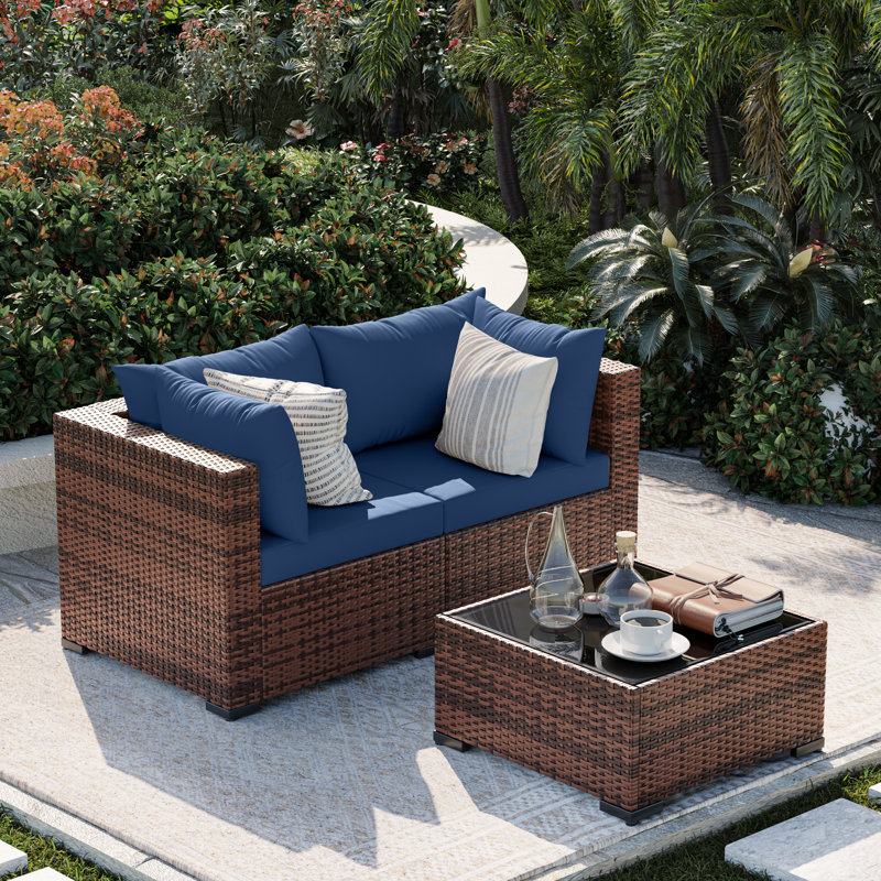 2-Person Outdoor Seating Group With Coffee Table, Navy