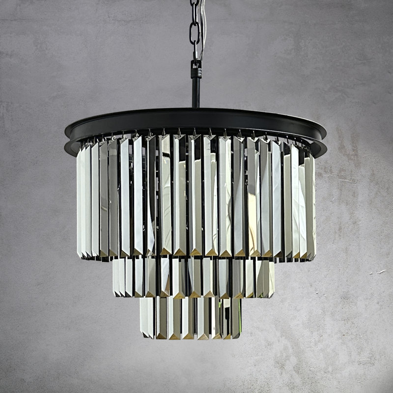 Lustre en cristal à 6 lumières Popem, Noir mat, Gris