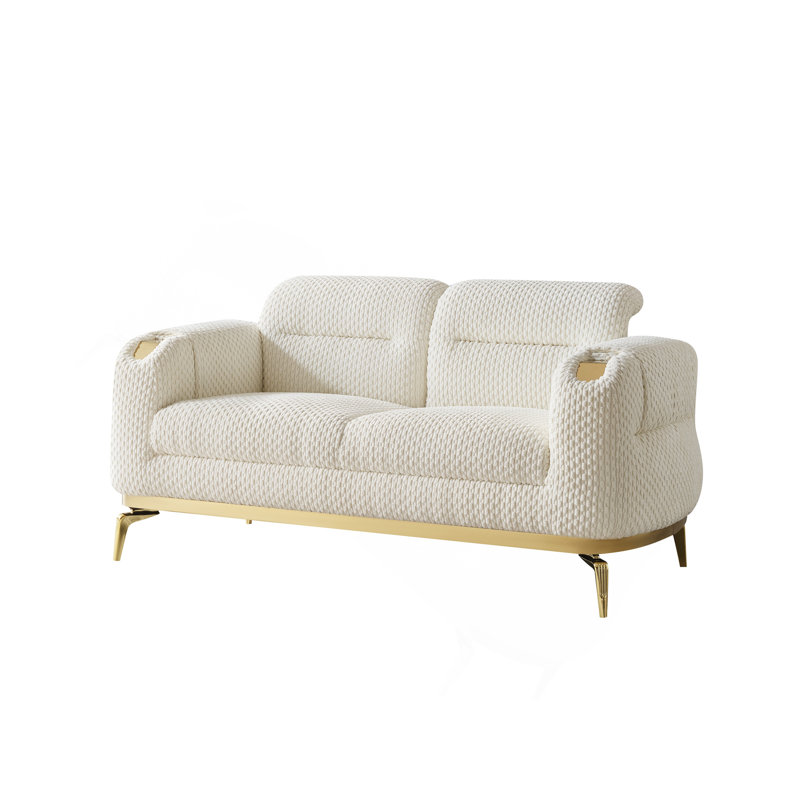 Causeuse Zoe de style moderne faite de bois et d'accents dorés crème, Crème, crème