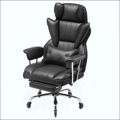 Executive Office Chair With Footrest, 400 Lbs Capacity With Heavy Duty PU Leather Wide Office Chair, Big And Tall Reclining Office Chairs With Lumbar Support, Strong Metal Base Quiet Wheels