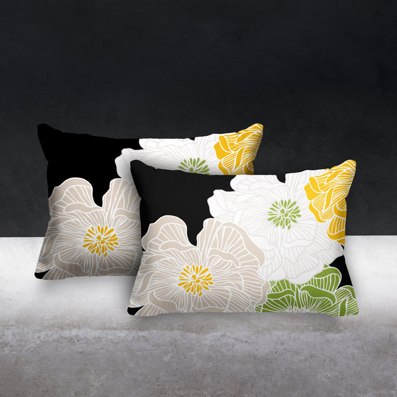 Polyester/Polyester Blend Lumbar Rectangular Indoor/Outdoor Pillow Cover & Insert, White