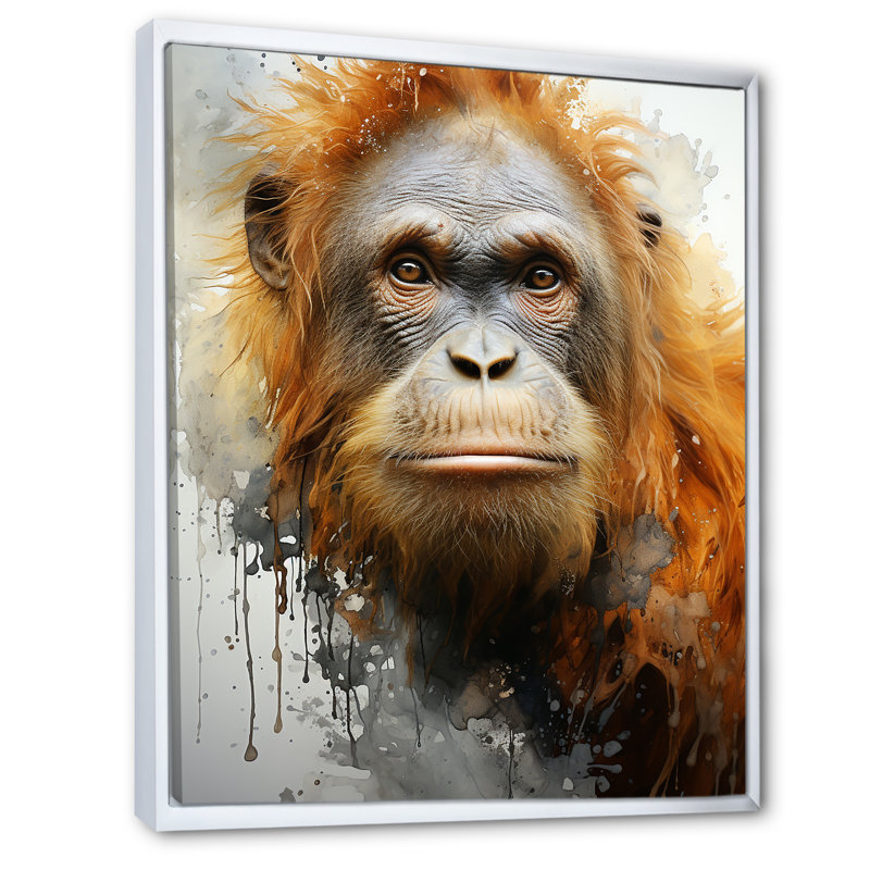 Orang-outan brun dans la forêt tropicale sur toile, Cadre flottant blanc, H 40 po x l 30 po x P 1,5 po