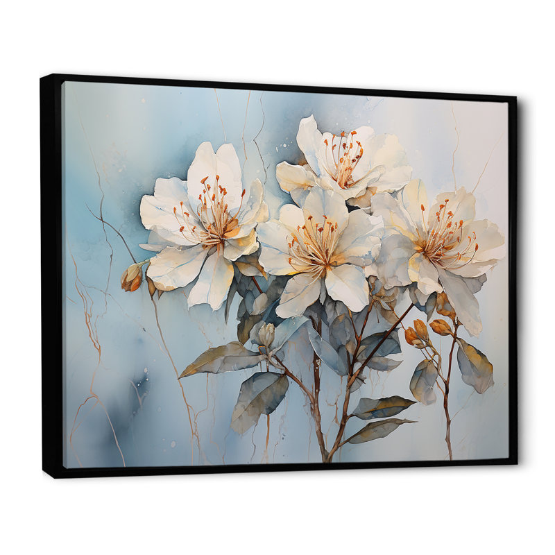 " Essence Of Rhododendron Simplicity ", 24" H x 32" W x 1" D, Black Floater Framed