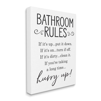 «Minimal Bathroom Rules Sign Hurry up Humor», art textuel