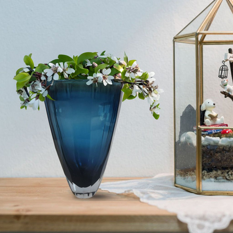 Minimalist Kaltman Glass Table Vase, 11" H x 5" W x 5" L, Blue