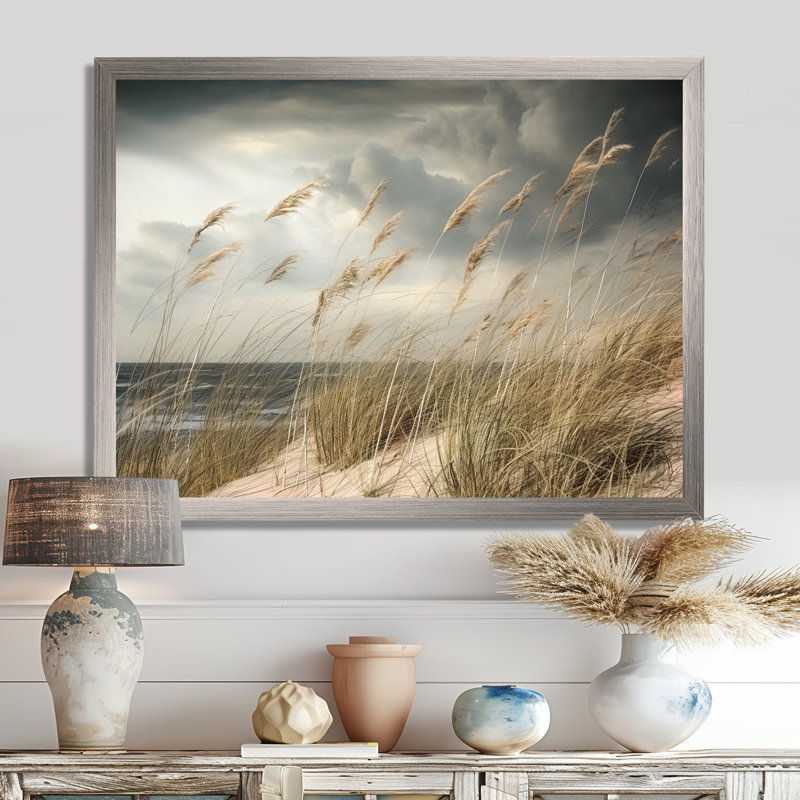 «Coastal Beach Grass Tranquility - Coastal Beach», art mural, H 30 po x l 40 po x P 1,5 po, Cadre argenté