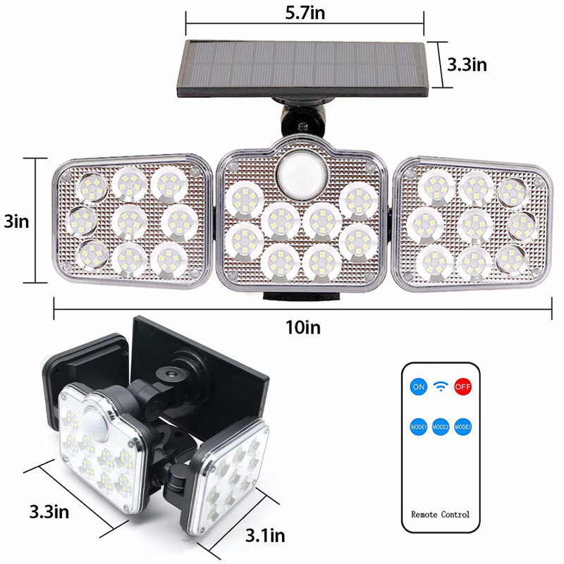 2 PCS Solar Motion Sensor Lights 138 LED 1000LM Wireless LED 3 Adjustable Head Wide Angle Illuminate