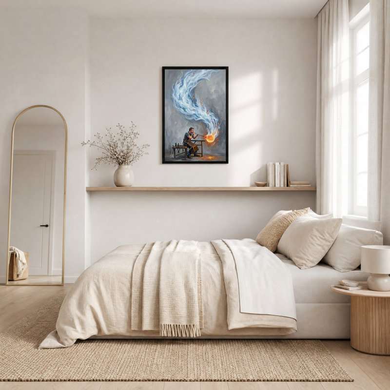 Art mural toile souffleuse de verre avec fumée bleue tourbillonnante, H 18 po x l 12 po