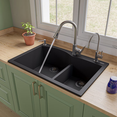 33'' L Double Bowl Granite Kitchen Sink