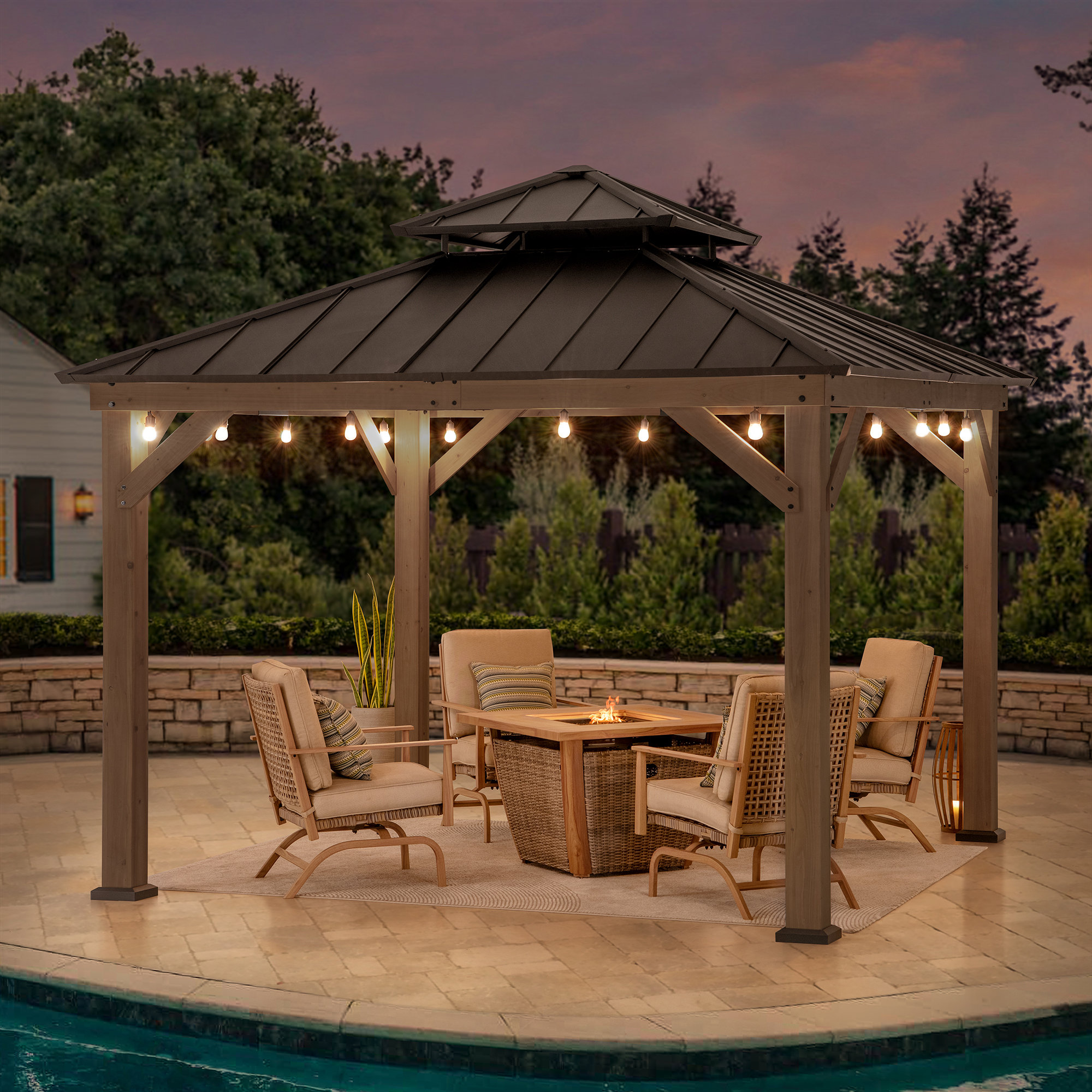Sunjoy 11 x 11 ft. Wood Gazebo Standard Cedar Framed Gazebos with Black