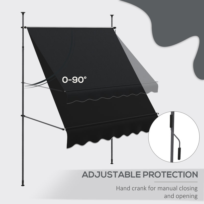 6.5' X 4' Manual Retractable Awning, Non-Screw Patio Awning, UV Resistant For Window Or Door, Black, Black