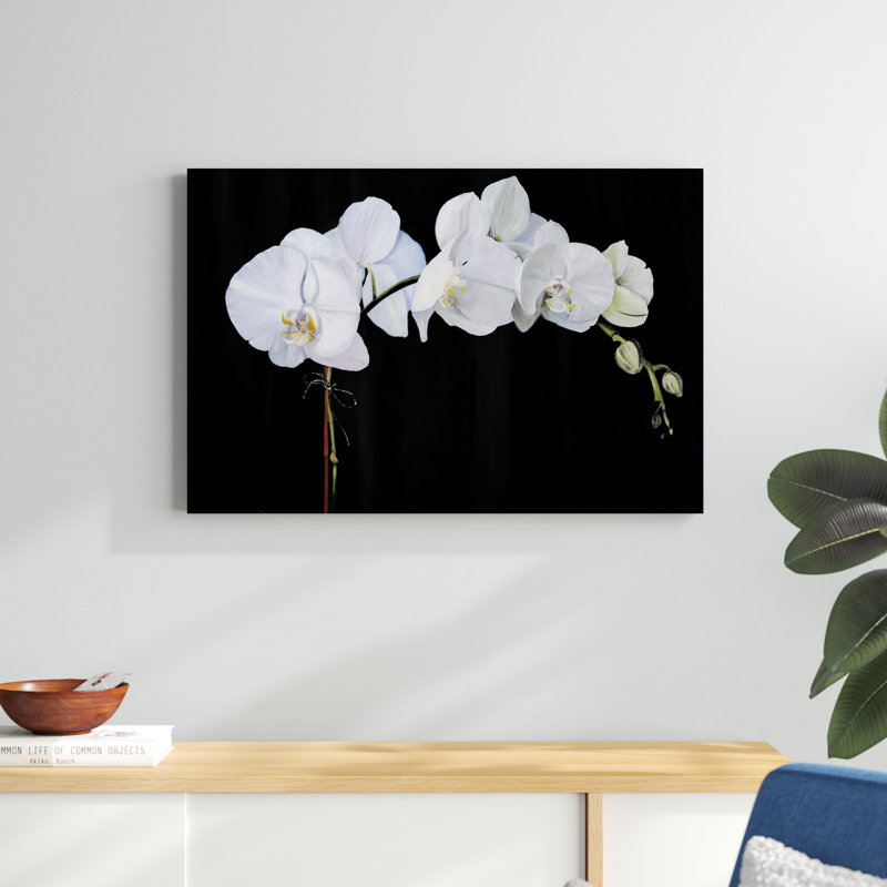 «Dramatic Orchids II» par Sandra Iafrate - peinture sur toile tendue, H 24 po x l 36 po x P 1,25 po
