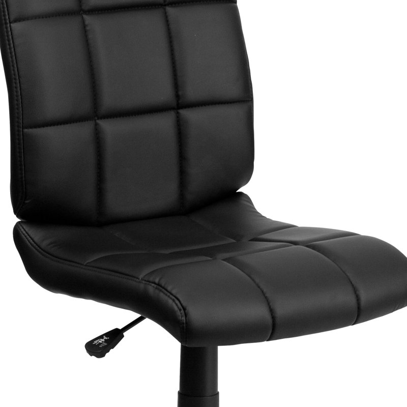Mid-Back Quilted Vinyl Swivel Task Office Chair, No Arms, Black