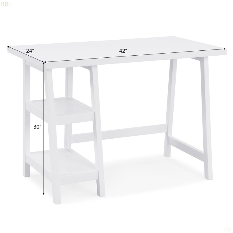 Redina Contemporary Wood Writing Desk With Storage, White
