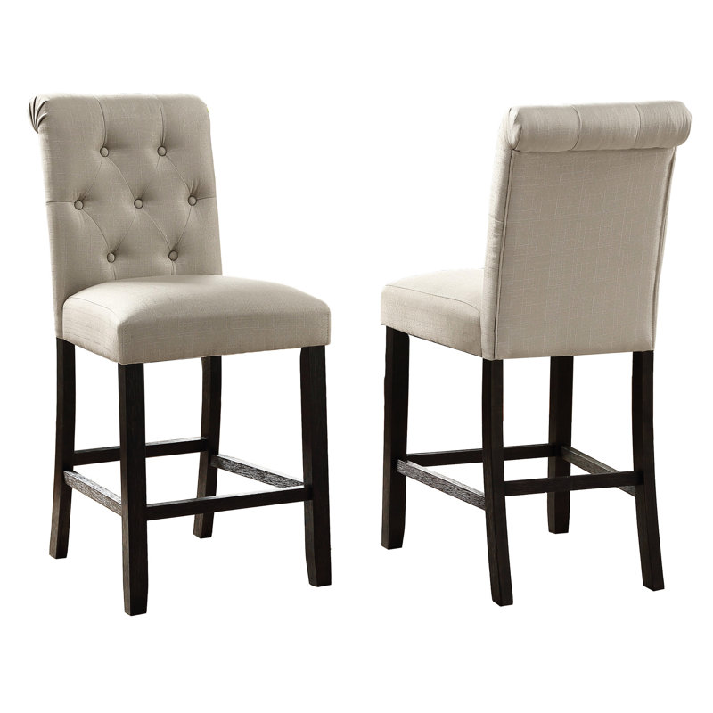 De 2 sièges de comptoir brun clair, capitonnage élégant, chaises de construction, doux avec pieds en bois, Tanné