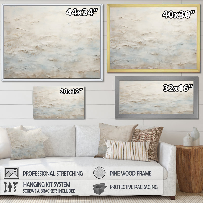 Beige bleu océan tempête III sur toile, Toile tendue, H 30 po x l 40 po x P 1,5 po