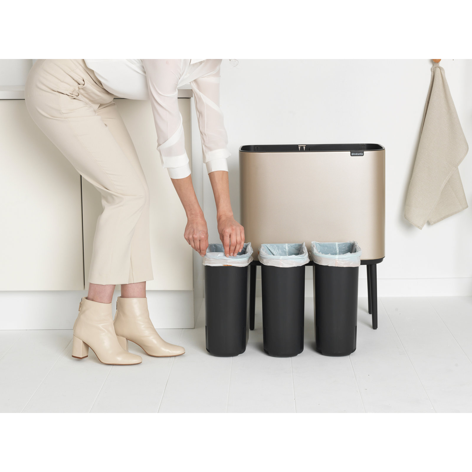 Brabantia Bo Touch Top 9gal Recycling Can, Metallic Gold