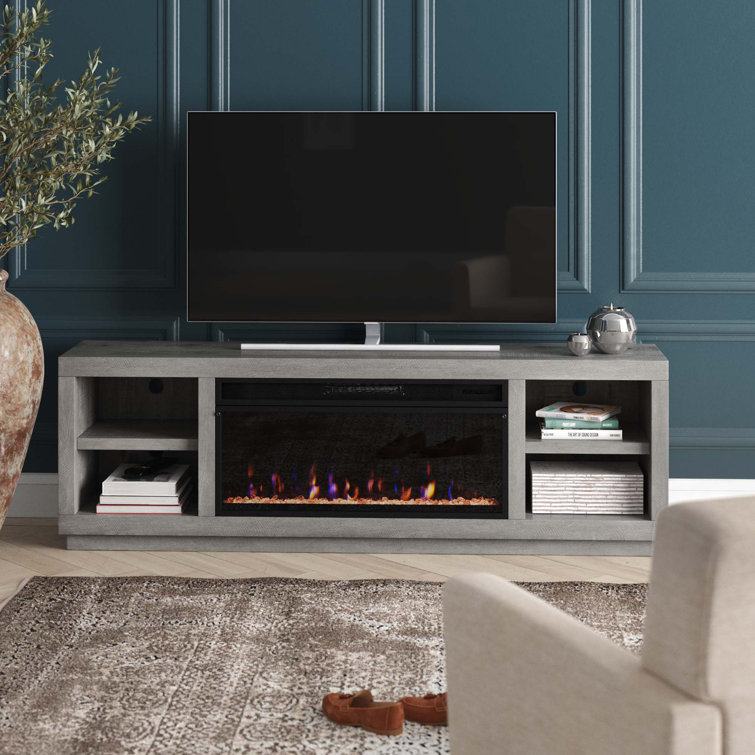 Barkad TV Stand for TVs up to 80" with Electric Fireplace Included