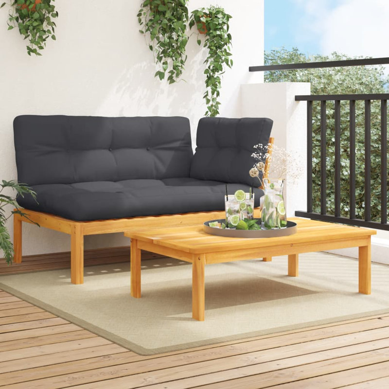 Ebern Designs Patio Pallet Corner Sofa With Cushions Solid Wood Acacia, Yellow, Anthracite