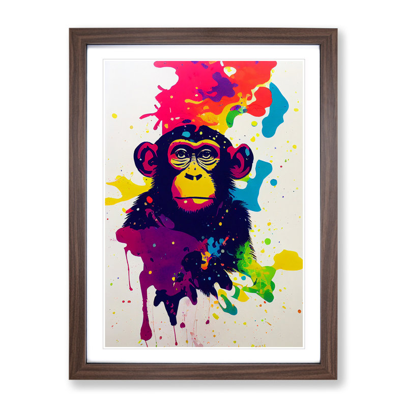 Monkey Paint Splash No.5 - Framed Print, 34cm H x 25cm W x 2cm D, Walnut