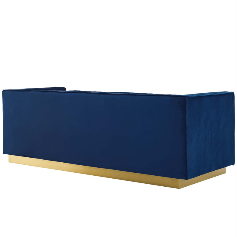 Ensemble de canapé et fauteuil en velours capitonné vertical Modway Sanguine, Bleu marine
