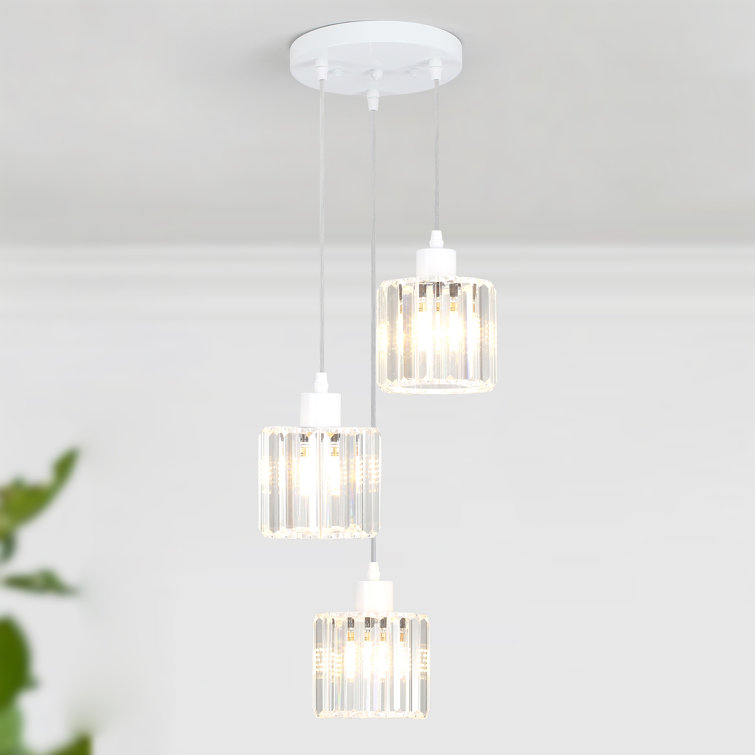 Stacyann 3 - Light Dimmable Round Crystal Chandelier with Crystal Lampshade, Dining Room Light Fixture Over Table with Adjustable Height
