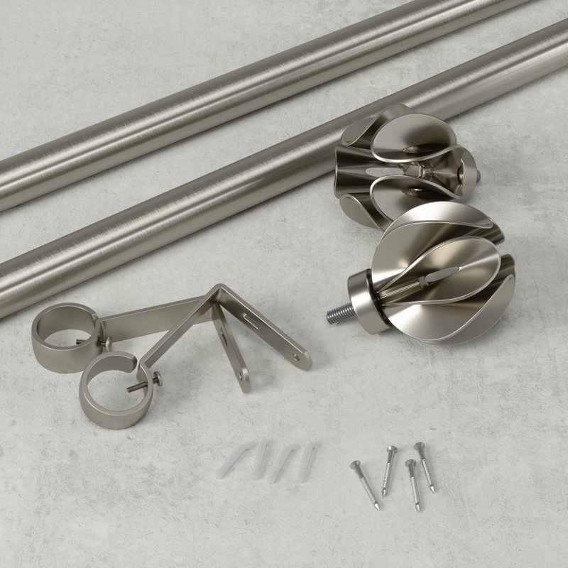 Blossom Nickel Adjustable Single Curtain Rod with Floral Finial