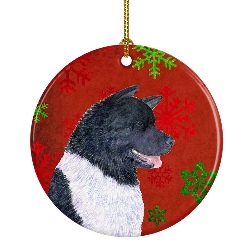 Ornement figurine suspendu en céramique de noël akita flocons de noël