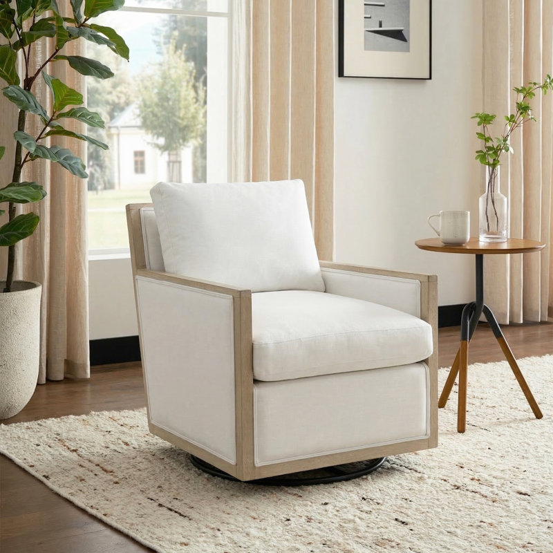 Fauteuil pivotant rembourré 27 po, Lin ivoire
