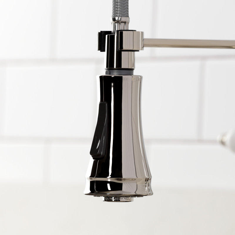 Kingston Brass Bel-Air Double-Handle 2-Hole Deck-Mount Pre-Rinse Bridge Kitchen Faucet, Polished Nickel