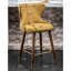 2 tabourets de comptoir modernes de style Mid-Century, siège en similicuir, dossier capitonné, repose-pieds incurvé doré, siège avec garniture cloutée, pieds en bois massif
