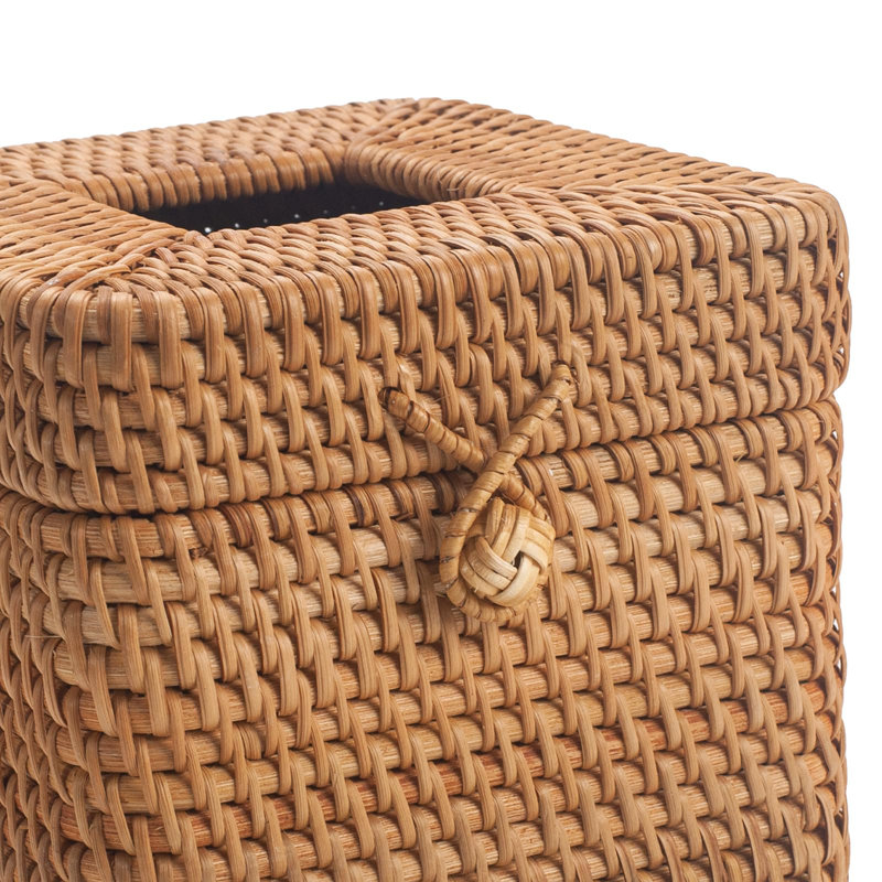 Couvre-boîte à mouchoirs en rotin carré, porte-mouchoirs en osier avec couvercle, porte-mouchoirs tissé naturel pour la salle de bain, la cuisine et le salon (naturel)