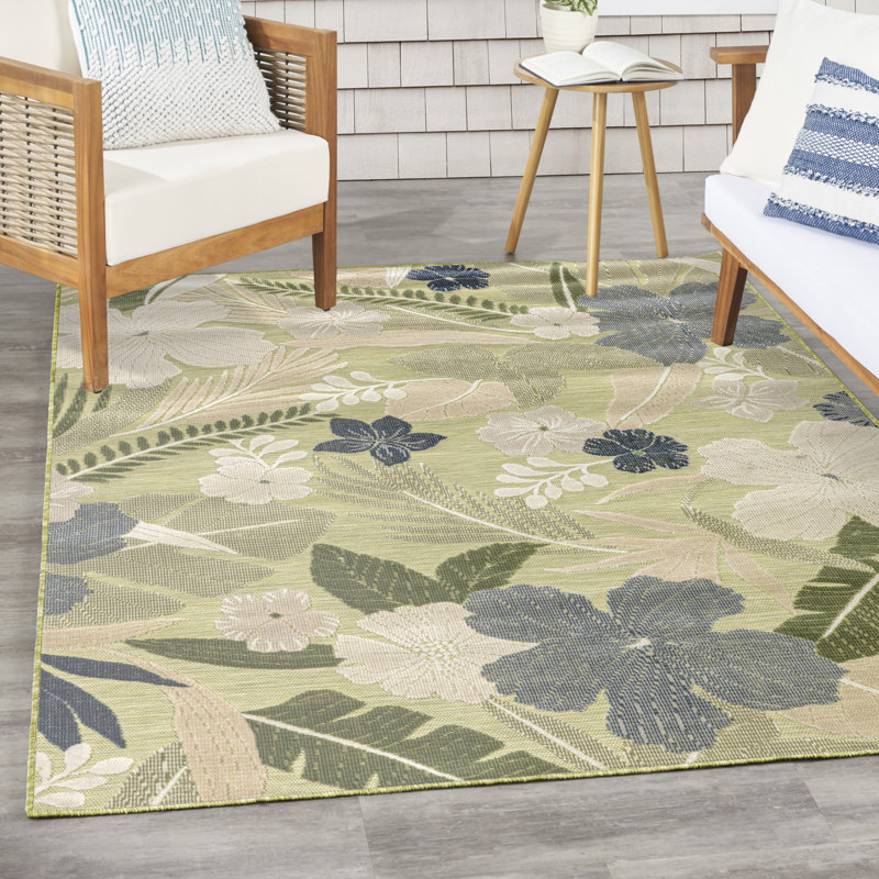 Megan 4' x 6' Blue Tropical Rug, Rectangle 4' x 6', Blue