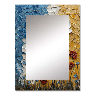 Gold Mexican Fiesta Floral Mosaic - Boho Tiles Decorative Wall Mirror, Traditional Mirror, Printed Metal Art