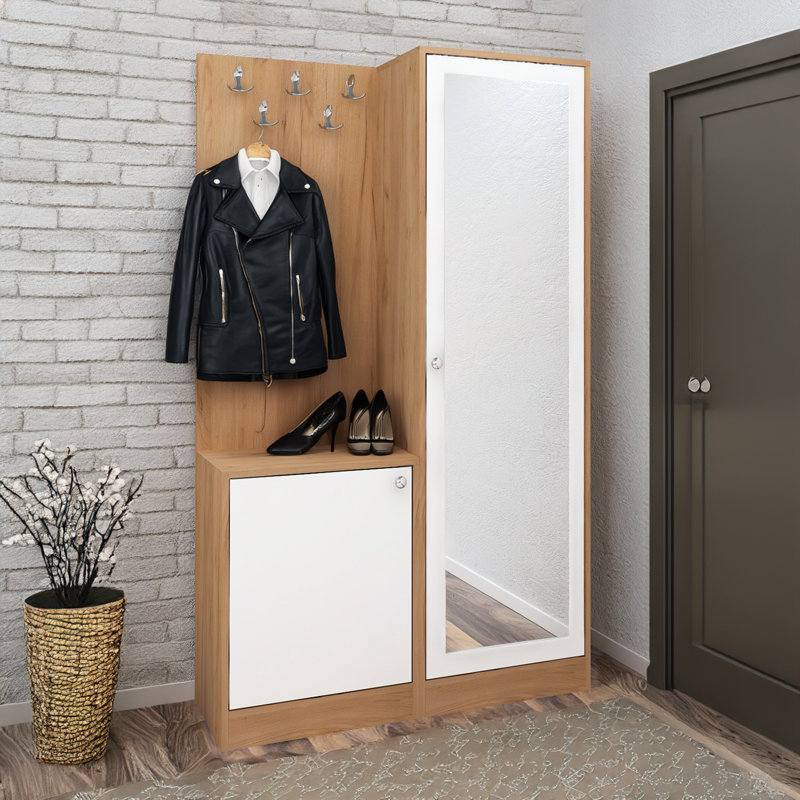 Hall Tree 39.4'' Wide With Mirror And Shoe Storage