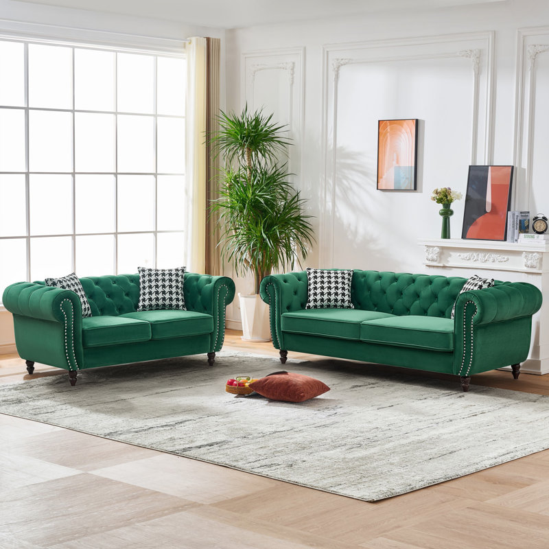Ensemble de salon en velours 2 pièces Selita, Vert émeraude