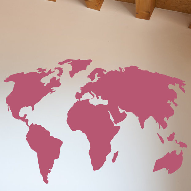 Décalcomanie murale carte du monde, H 22 po x l 32 po x P 0,01 po, Rouge à lèvres
