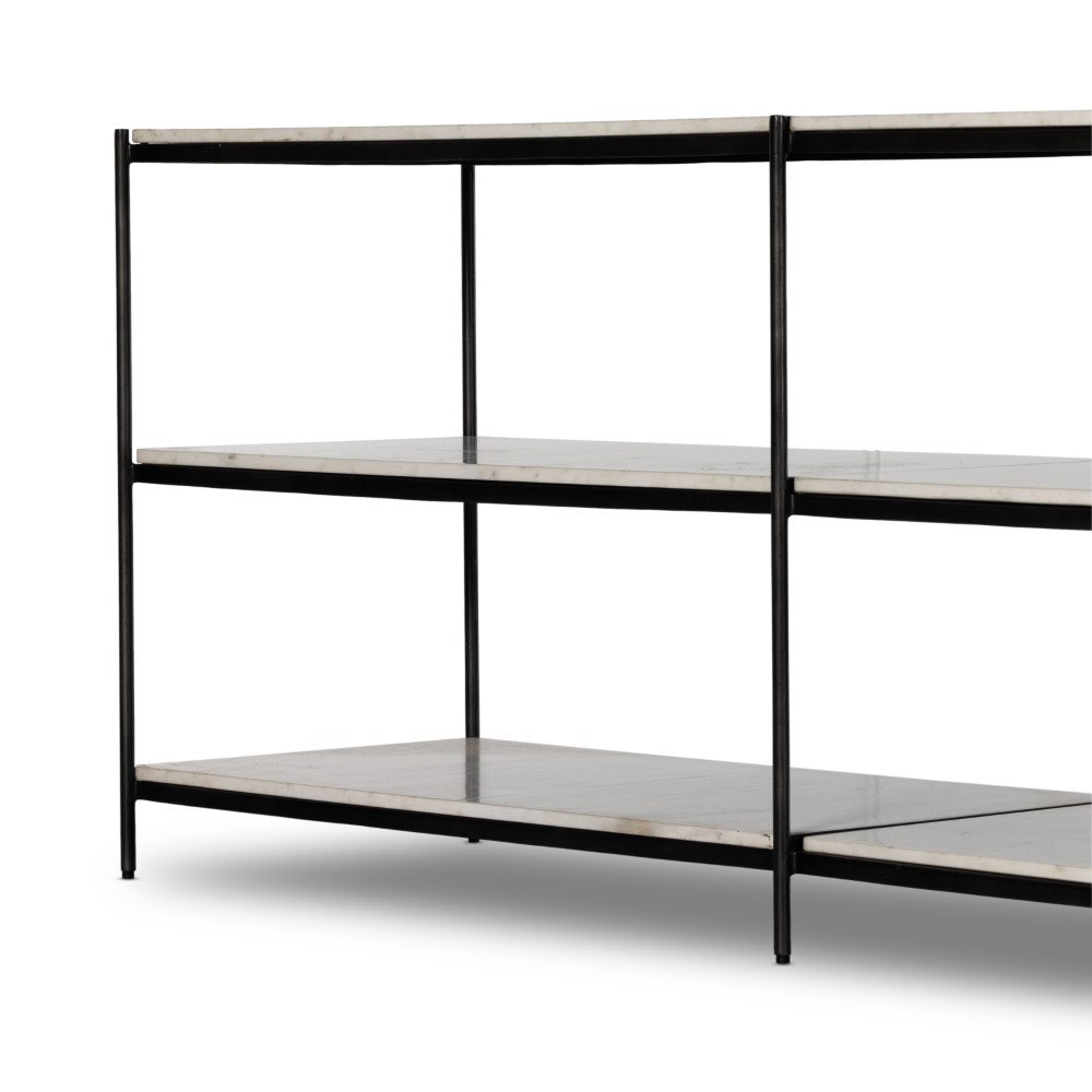 78" Console Table, White/Polished White Marble