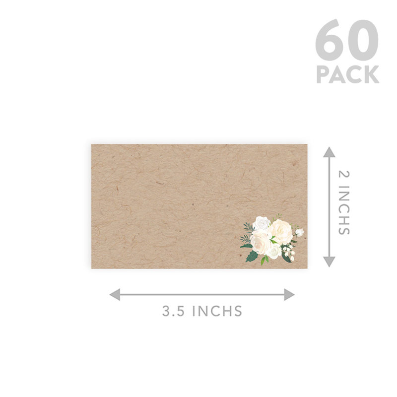 Cartes de lieu rustiques kraft brun avec fleurs pour tables de fête de mariage, places assises pour porte-nom, paquet de 60
