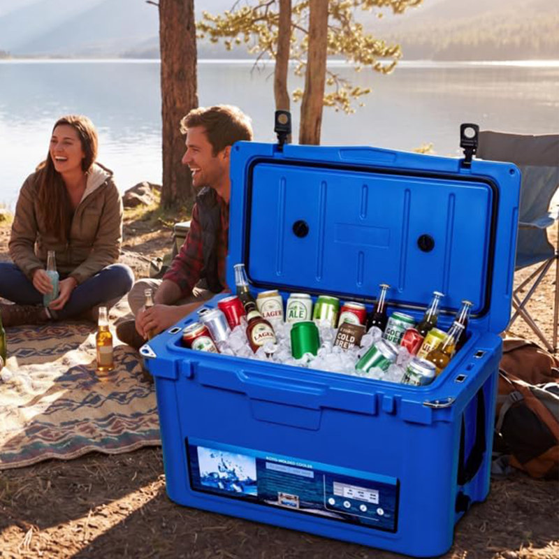 Glacière de camping moulée par rotation de 45 pte - glacière portable avec couvercle verrouillable et bonde, roues optionnelles pour l'extérieur