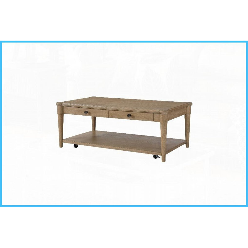 Table basse transitionnelle à finition sable avec 2 tiroirs de rangement Roulettes pour faciliter le déplacement