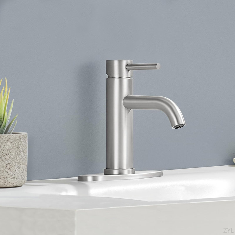Single Handle Bathroom Faucet Lavatory Faucet Stainless Steel Single Hole-T10, Brushed Nickel